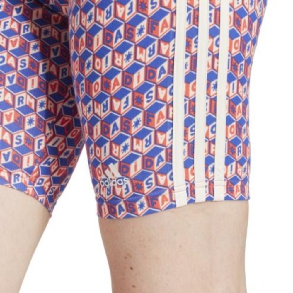 adidas x FARM Rio Cotton Bike Activewear Shorts Women XL Red Blue Logo Print NWT - Picture 4 of 13